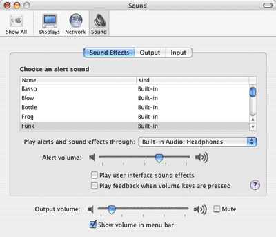 Sound system preferences